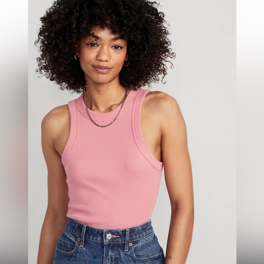 Old Navy Fitted Rib-Knit Tank Top in Dried Rose Pink Size Small
